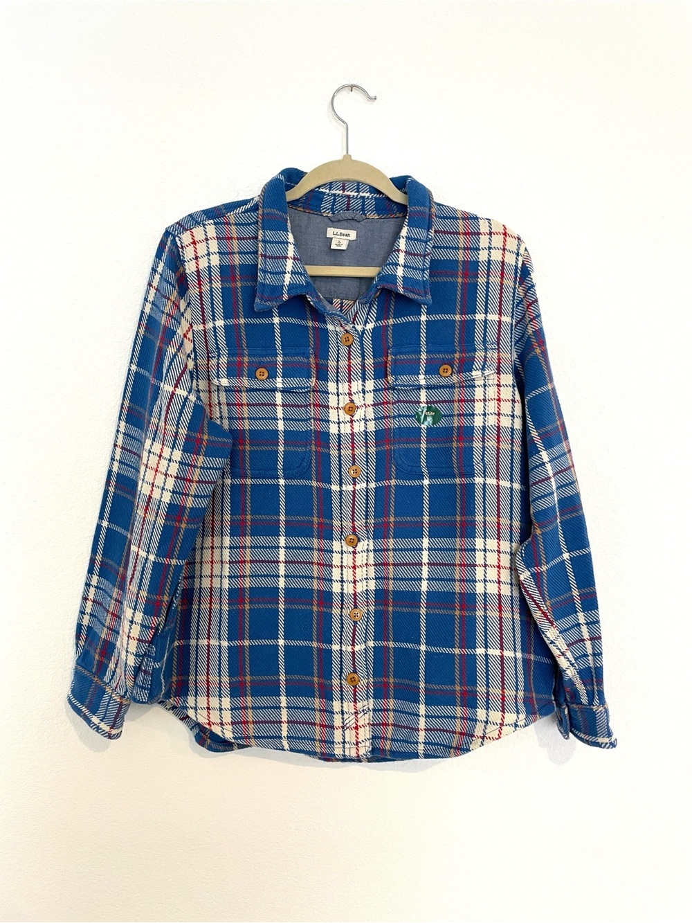 L.L. Bean 1912 Over Shirt Blue and White Plaid Button-Down